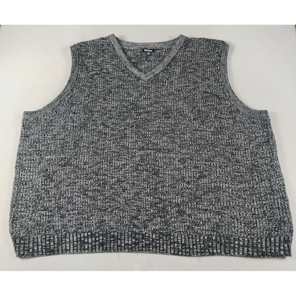 KingSize Sweater Vest Mens Big 6X Gray Marled Chunky Knit V Neck Cabincore